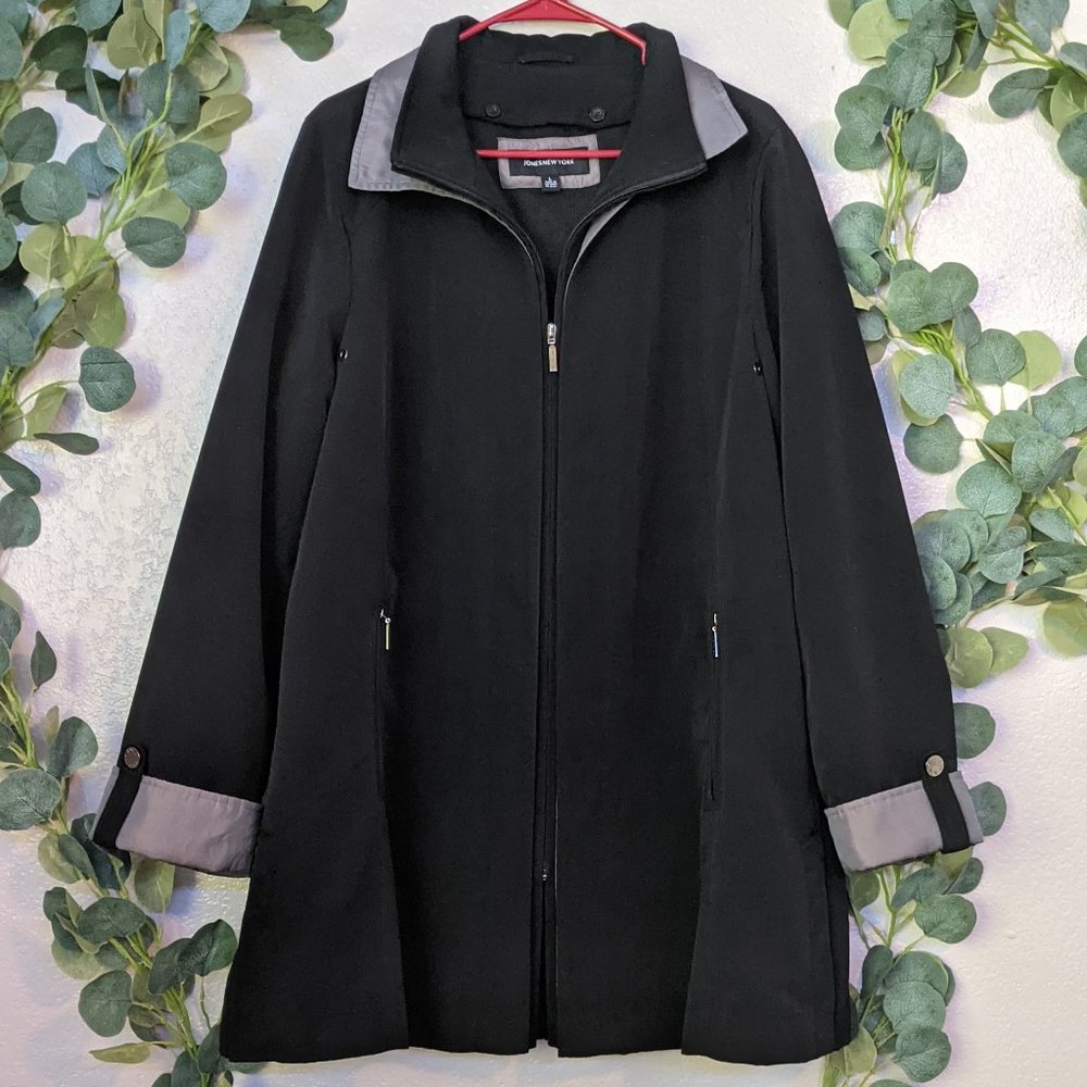 Jones New York Two Tone Front Zip Rain Coat